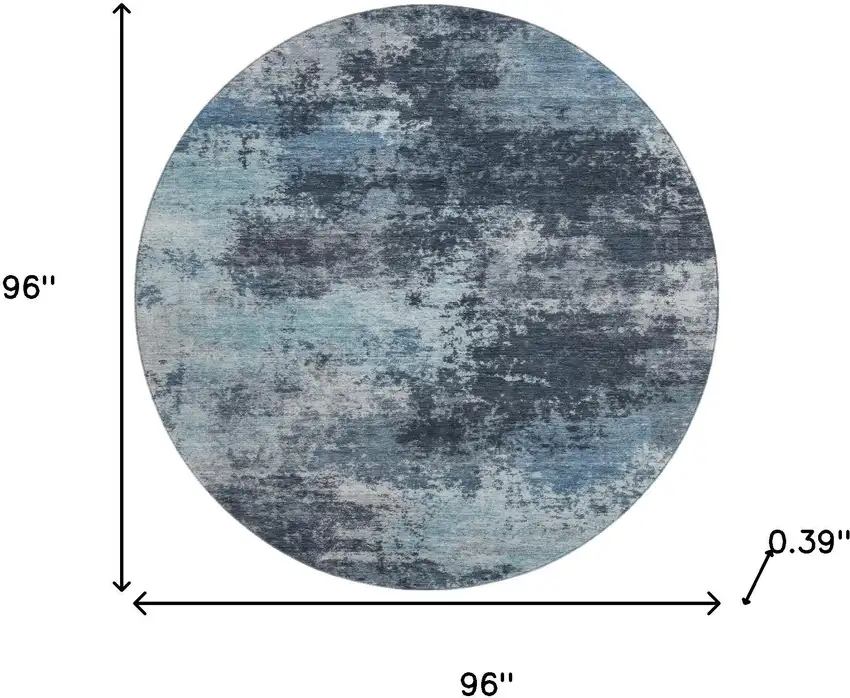 8' Blue And Ivory Abstract Washable Round Rug With UV Protection Photo 8