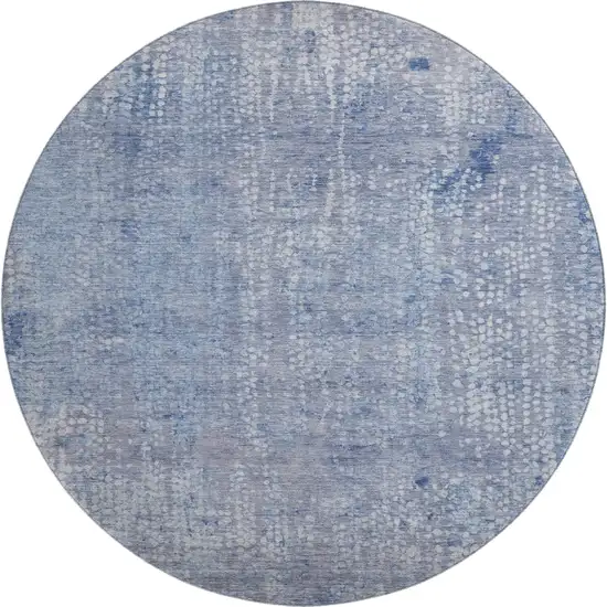 8' Blue And Ivory Abstract Washable Round Rug With UV Protection Photo 1