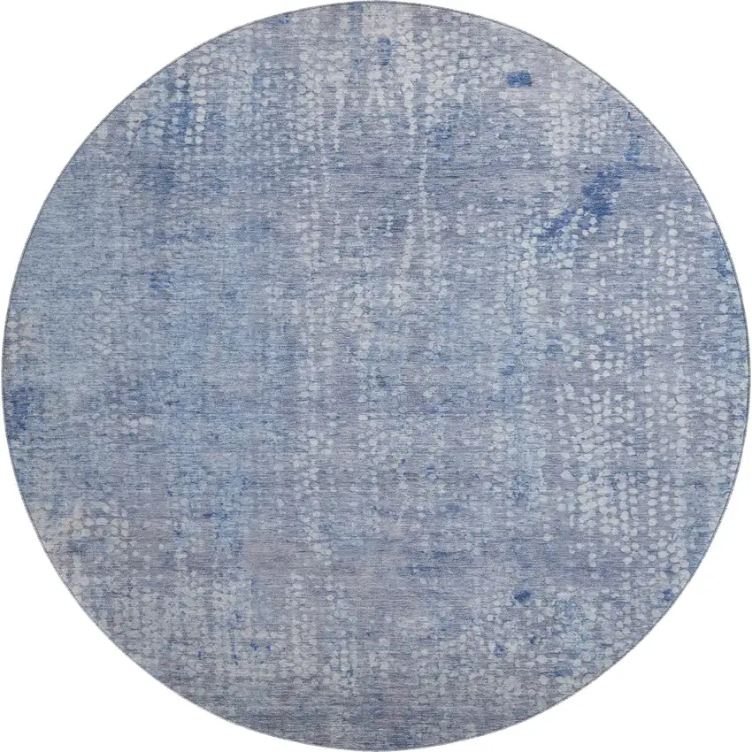 8' Blue And Ivory Abstract Washable Round Rug With UV Protection Photo 1