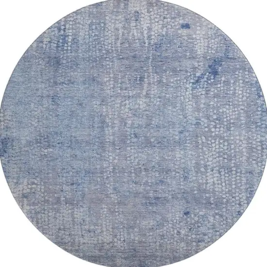 8' Blue And Ivory Abstract Washable Round Rug With UV Protection Photo 3