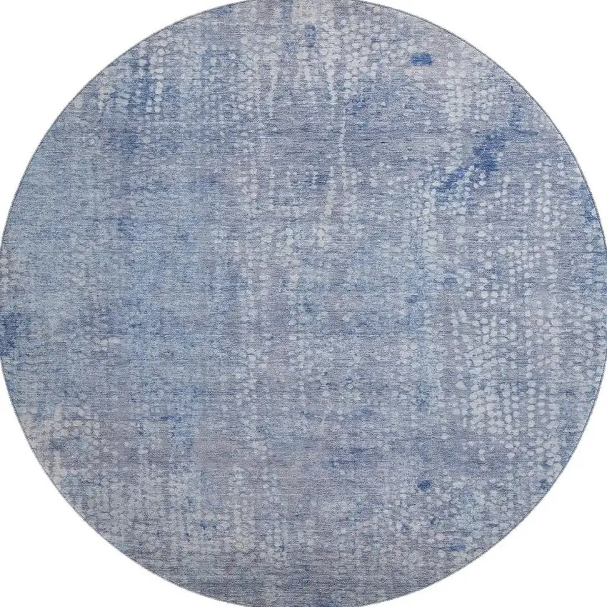 8' Blue And Ivory Abstract Washable Round Rug With UV Protection Photo 3