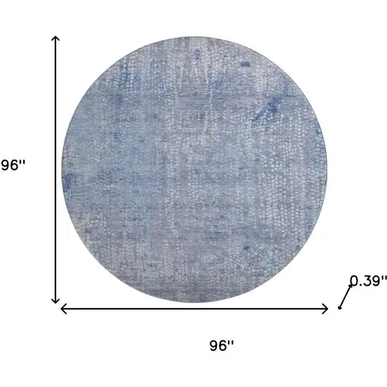 8' Blue And Ivory Abstract Washable Round Rug With UV Protection Photo 8