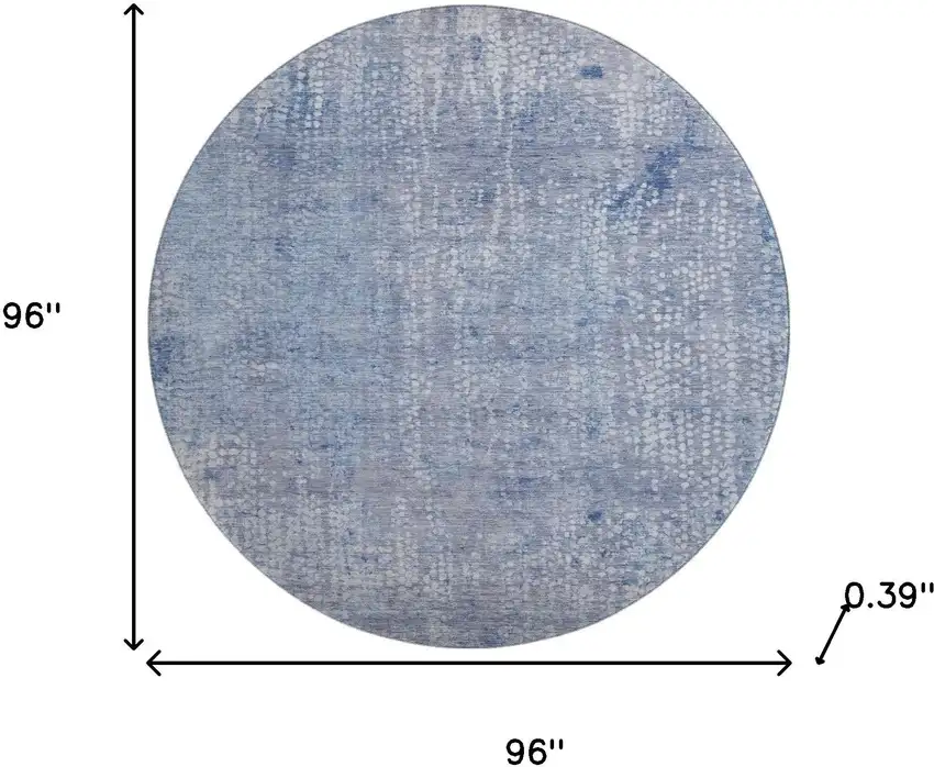 8' Blue And Ivory Abstract Washable Round Rug With UV Protection Photo 8
