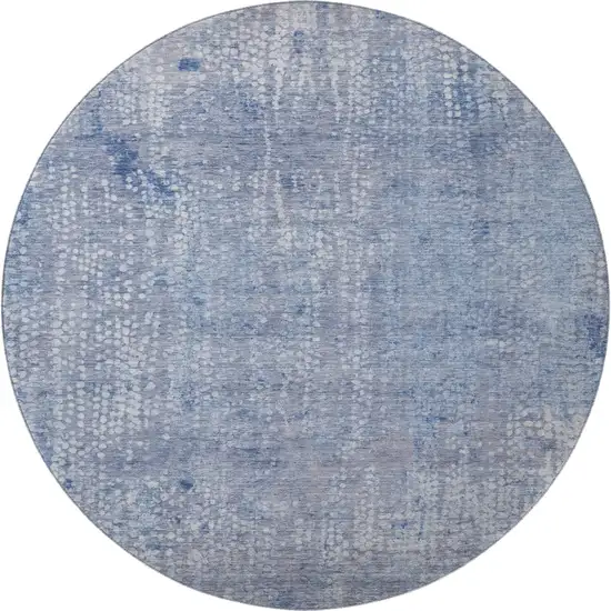 8' Blue And Ivory Abstract Washable Round Rug With UV Protection Photo 4