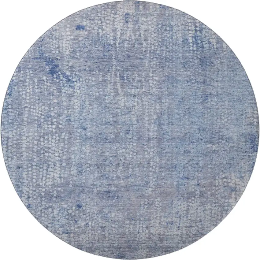8' Blue And Ivory Abstract Washable Round Rug With UV Protection Photo 4
