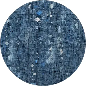 Photo of 8' Blue And Ivory Abstract Washable Round Rug With UV Protection