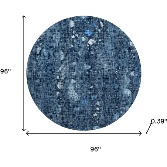 8' Blue And Ivory Abstract Washable Round Rug With UV Protection Photo 8
