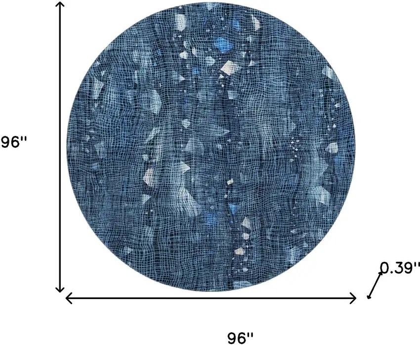 8' Blue And Ivory Abstract Washable Round Rug With UV Protection Photo 8