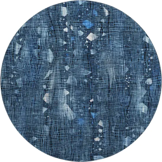 8' Blue And Ivory Abstract Washable Round Rug With UV Protection Photo 1