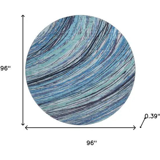 8' Blue And Ivory Abstract Washable Round Rug With UV Protection Photo 8