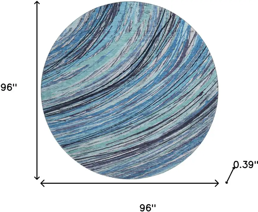 8' Blue And Ivory Abstract Washable Round Rug With UV Protection Photo 8