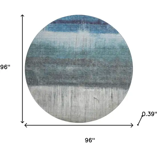 8' Blue And Ivory Abstract Washable Round Rug With UV Protection Photo 7