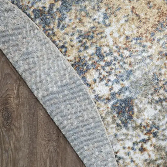5' Blue And Ivory Abstract Washable Round Rug Photo 9