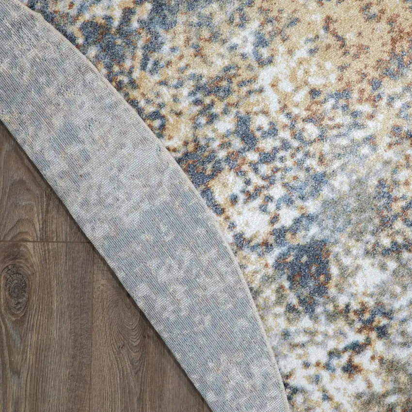 5' Blue And Ivory Abstract Washable Round Rug Photo 9