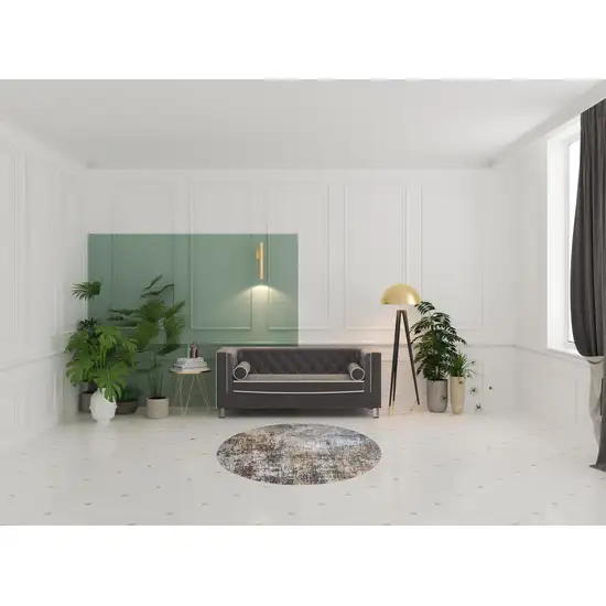 5' Blue And Ivory Abstract Washable Round Rug Photo 1