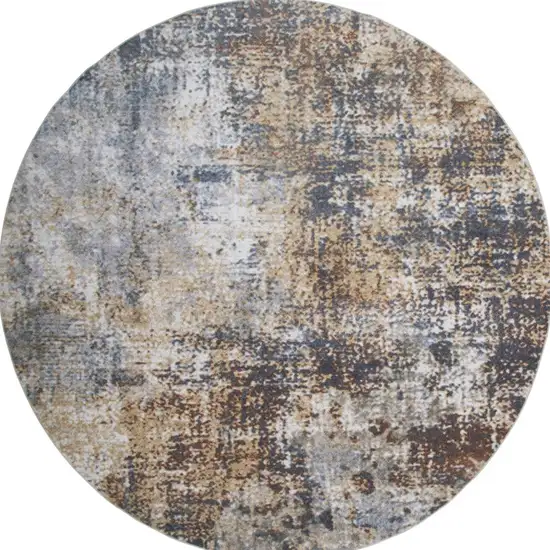 5' Blue And Ivory Abstract Washable Round Rug Photo 3