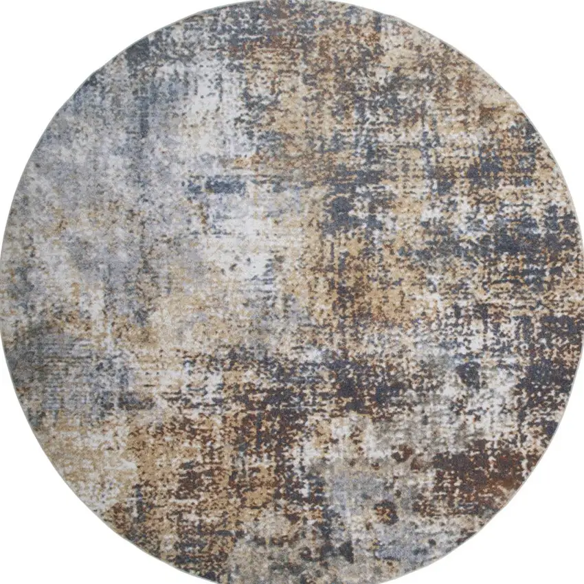5' Blue And Ivory Abstract Washable Round Rug Photo 3