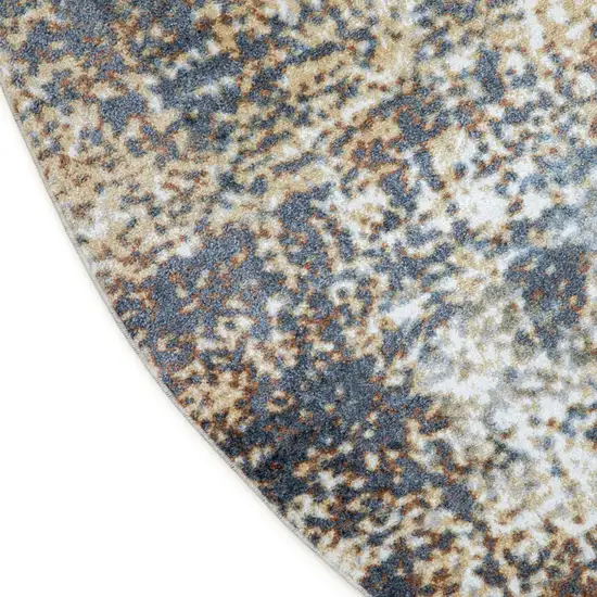 5' Blue And Ivory Abstract Washable Round Rug Photo 9