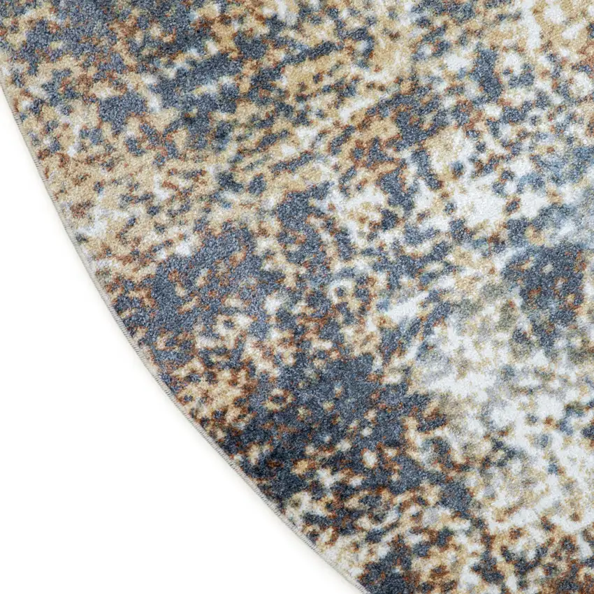 5' Blue And Ivory Abstract Washable Round Rug Photo 9