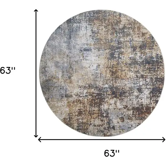 5' Blue And Ivory Abstract Washable Round Rug Photo 3