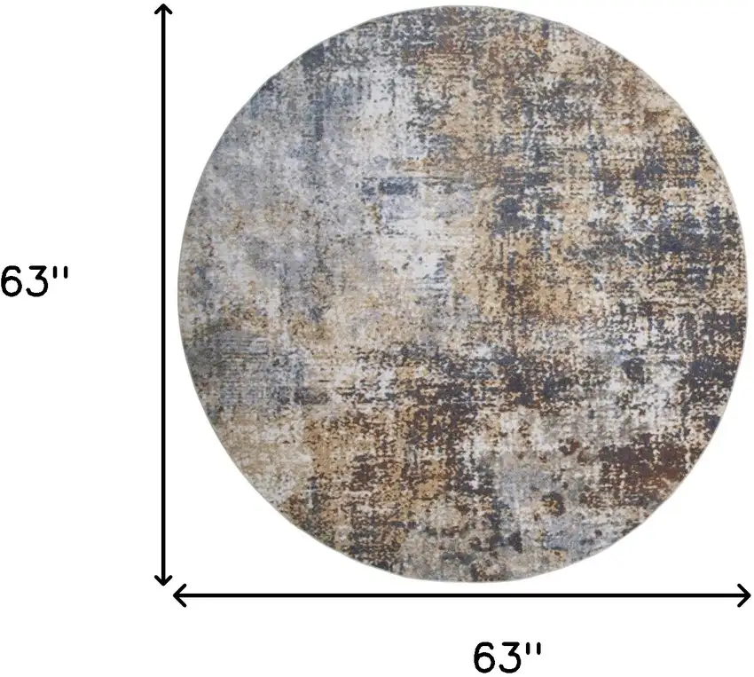 5' Blue And Ivory Abstract Washable Round Rug Photo 3