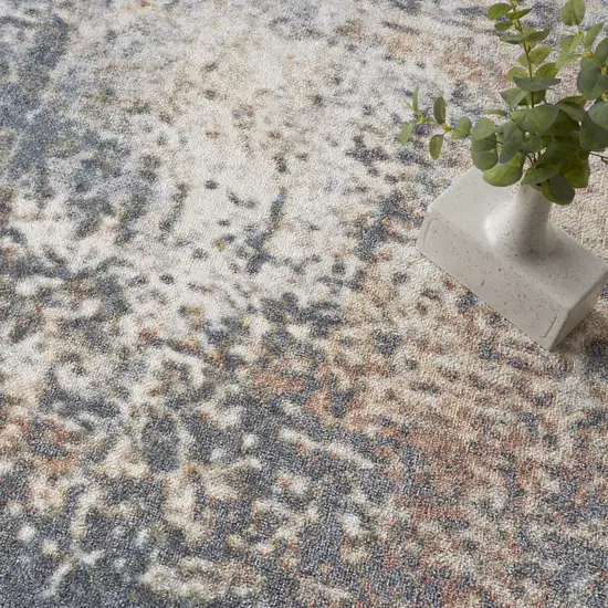 5' Blue And Ivory Abstract Washable Round Rug Photo 8