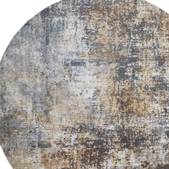 5' Blue And Ivory Abstract Washable Round Rug Photo 4
