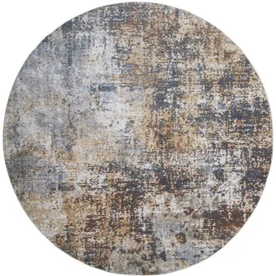 5' Blue And Ivory Abstract Washable Round Rug Photo 2