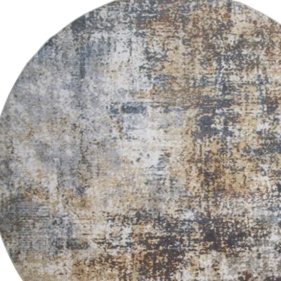 5' Blue And Ivory Abstract Washable Round Rug Photo 7