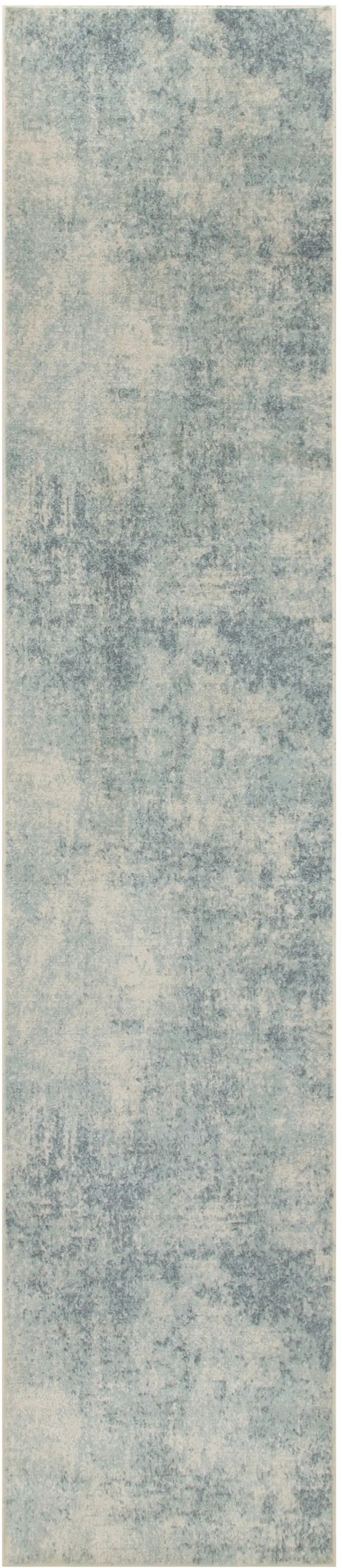 8' Blue And Ivory Abstract Washable Runner Rug Photo 2