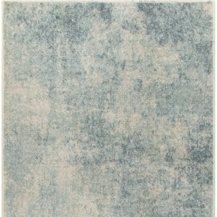 8' Blue And Ivory Abstract Washable Runner Rug Photo 9