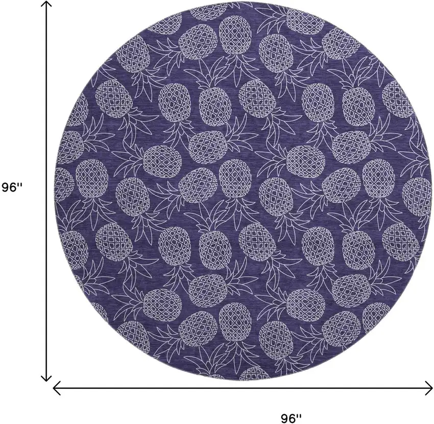 8' Blue And Ivory Botanical Leaves Washable Round Rug With UV Protection Photo 8