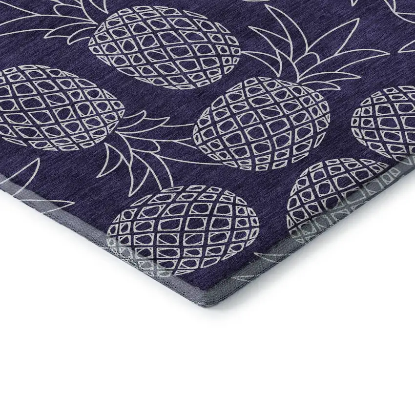 8' Blue And Ivory Botanical Leaves Washable Round Rug With UV Protection Photo 6