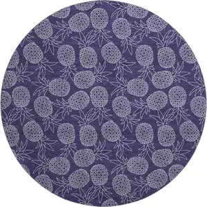Photo of 8' Blue And Ivory Botanical Leaves Washable Round Rug With UV Protection