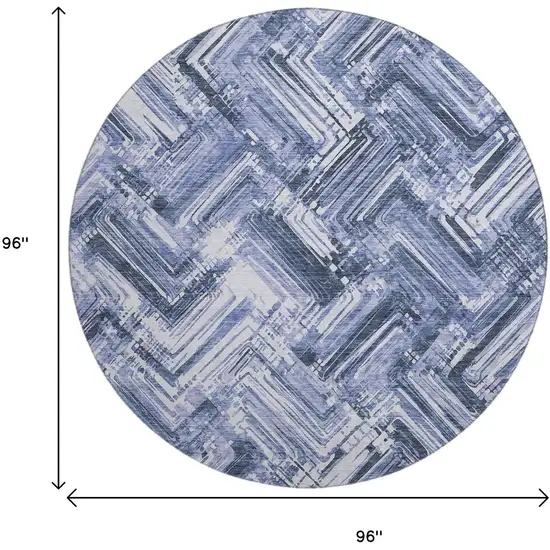 8' Blue And Ivory Chevron Washable Round Rug With UV Protection Photo 3