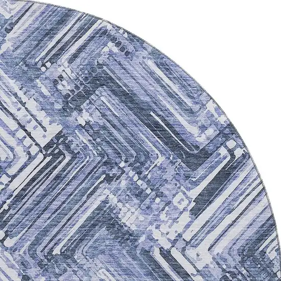 8' Blue And Ivory Chevron Washable Round Rug With UV Protection Photo 4