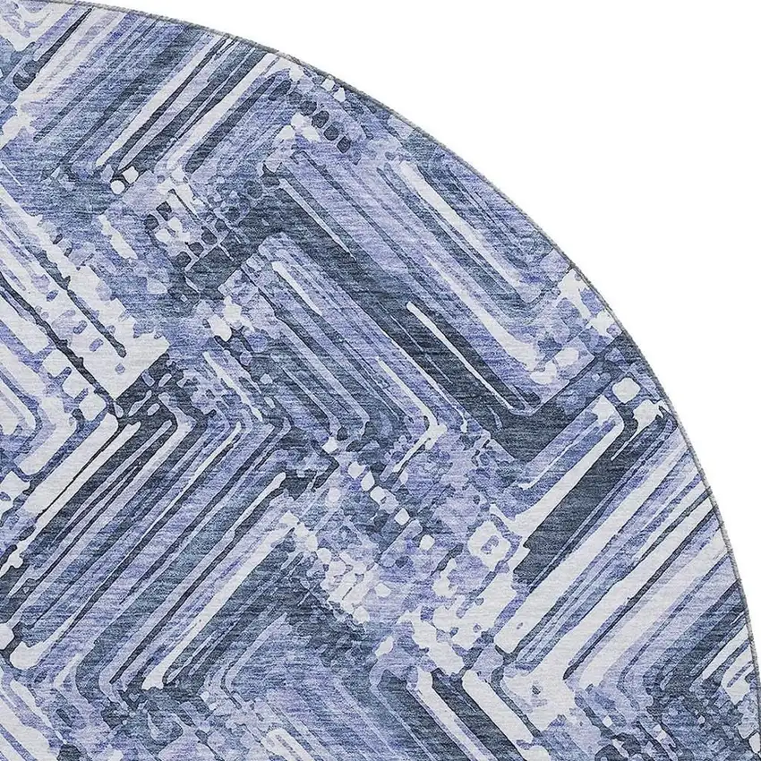 8' Blue And Ivory Chevron Washable Round Rug With UV Protection Photo 4
