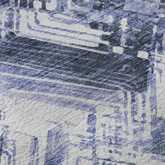 8' Blue And Ivory Chevron Washable Round Rug With UV Protection Photo 9