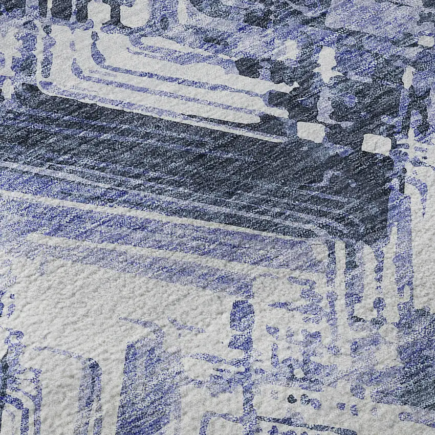 8' Blue And Ivory Chevron Washable Round Rug With UV Protection Photo 9