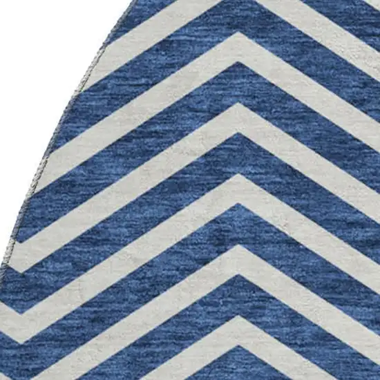 8' Blue And Ivory Chevron Washable Round Rug With UV Protection Photo 3