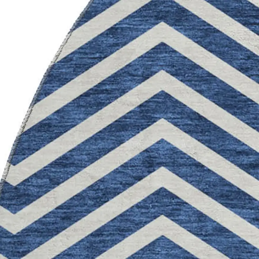 8' Blue And Ivory Chevron Washable Round Rug With UV Protection Photo 3