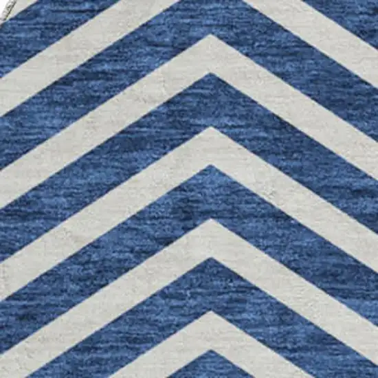 8' Blue And Ivory Chevron Washable Round Rug With UV Protection Photo 2