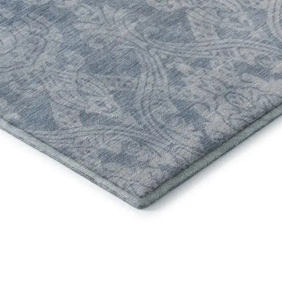 8' Blue And Ivory Damask Washable Round Rug With UV Protection Photo 6