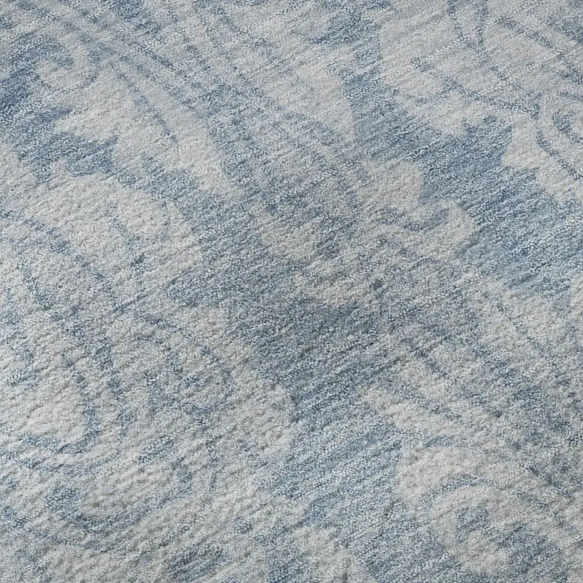 8' Blue And Ivory Damask Washable Round Rug With UV Protection Photo 8