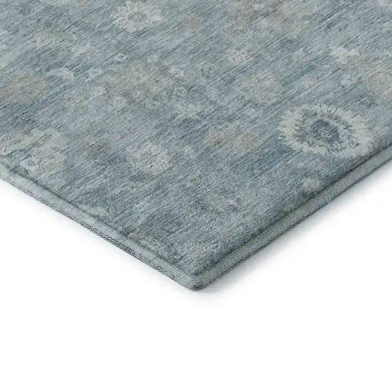 8' Blue And Ivory Damask Washable Round Rug With UV Protection Photo 6