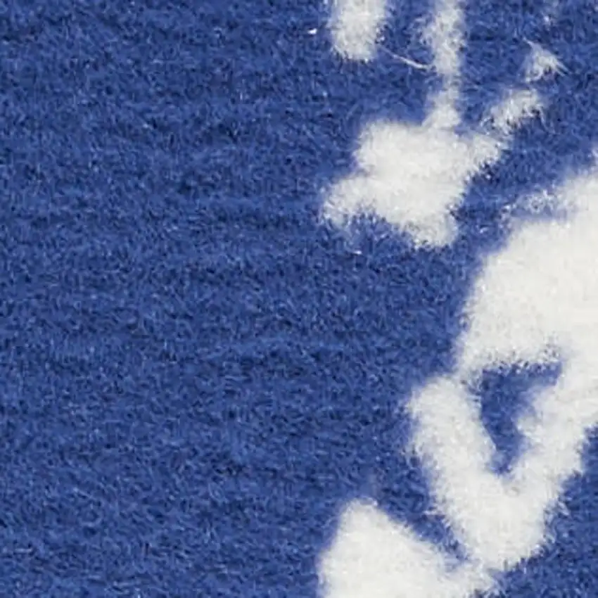 6' Blue And Ivory Floral Distressed Runner Rug Photo 2