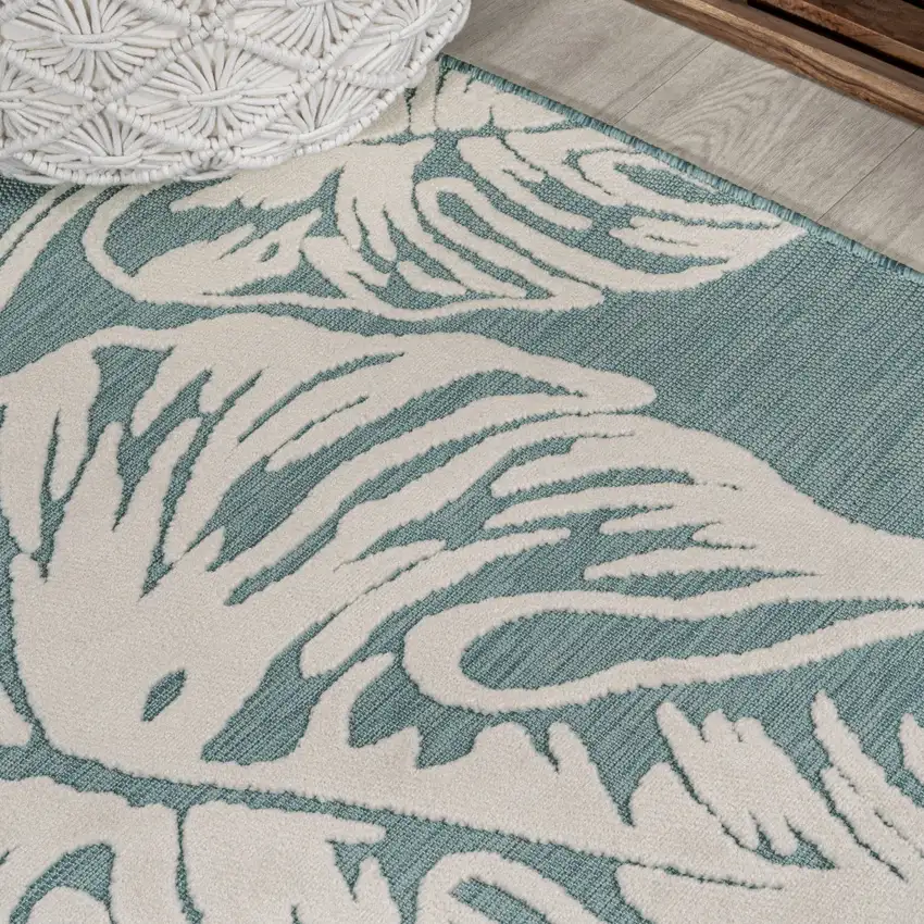 8' Blue And Ivory Floral Indoor Outdoor Runner Rug Photo 7