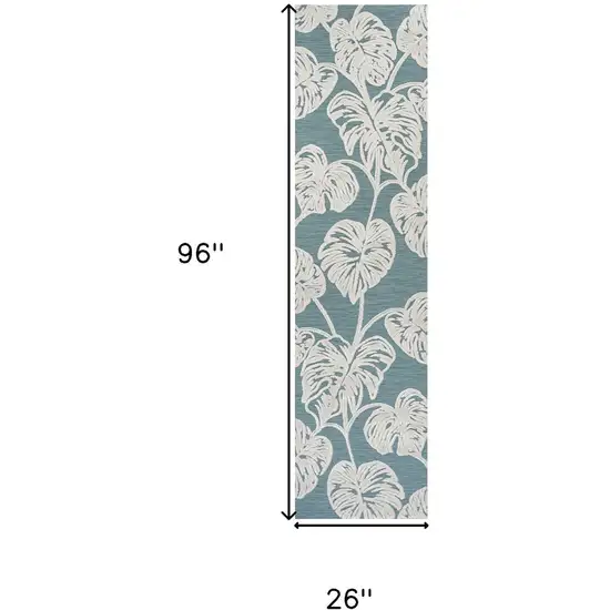 8' Blue And Ivory Floral Indoor Outdoor Runner Rug Photo 9