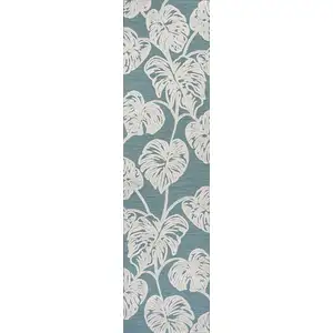 Photo of 8' Blue And Ivory Floral Indoor Outdoor Runner Rug