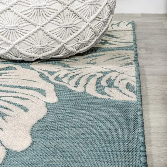 8' Blue And Ivory Floral Indoor Outdoor Runner Rug Photo 8